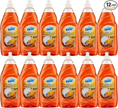 Valor Dishwashing Liquid, 25 fl oz – Dish Soap for Kitchen & Bathroom, Grease-Fighting, Gentle on Hands, Fast Rinse, Eco-Friendly Biodegradable Formula (25 fl oz (Pack of 12), Orange)