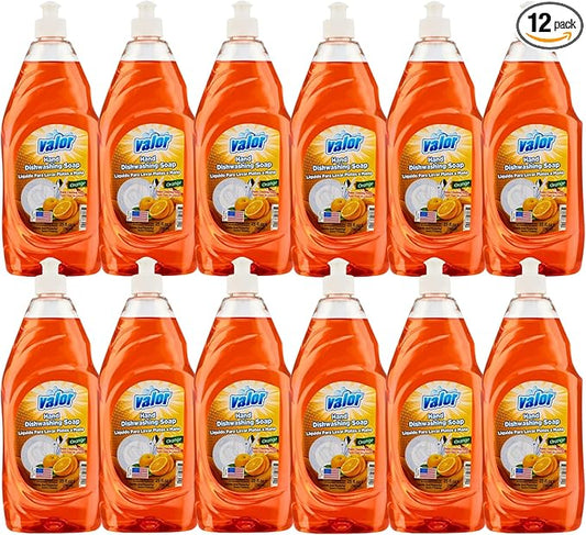 Valor Dishwashing Liquid, 25 fl oz – Dish Soap for Kitchen & Bathroom, Grease-Fighting, Gentle on Hands, Fast Rinse, Eco-Friendly Biodegradable Formula (25 fl oz (Pack of 12), Orange)