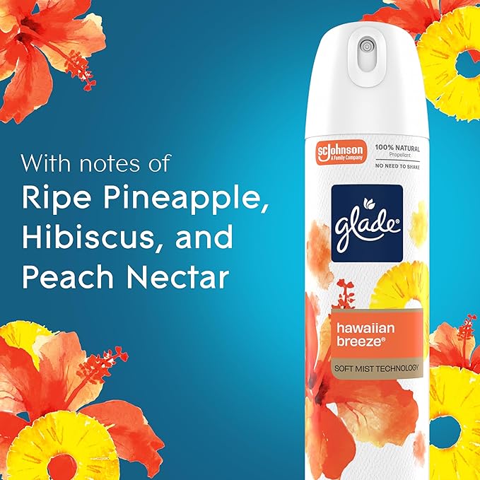 Glade Air Freshener Room Spray, Hawaiian Breeze Scent, Odor Fighting to Deliver Long Lasting Freshness, 7.3 Oz, 6 Count