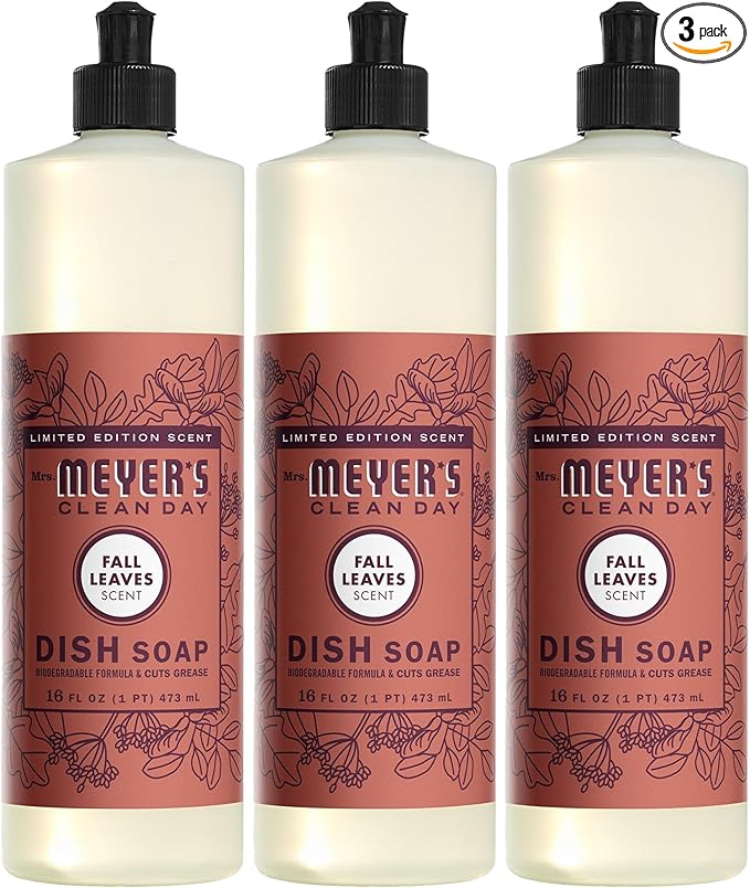 Mrs. MEYER'S CLEAN DAY Dish Soap, Fall Leaves Scent, 16 fl oz (Pack of 3)