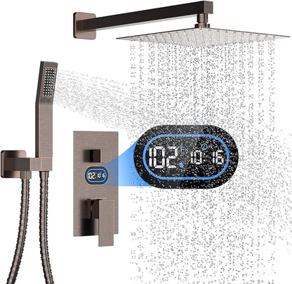 Longriver Shower Faucet Set with Hydro Power Temperature Display, Shower 12 Inch Shower Head with Handheld Spray, Wall Mounted Shower Fixtures with Shower Valve and Trim Kit, Oil Rubbed Bronze