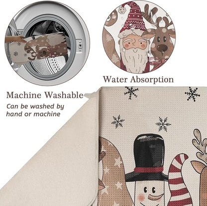 Christmas Dish Drying Mat, Ultra Absorbent Microfiber Dish Drainer Mat Christmas Snowman Reindeer Drying Mats for Kitchen Counter, Coffee Maker, Tableware Decor, 18 x 24 Inch