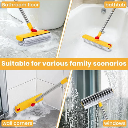 64in Floor Scrub Brush with Long Handle,3 in 1 Hard Bristle Cleaning Brush with Scraper and Tweezers for Household Cleaning, Bathroom, Swimming Pool, Garage, Windows, Walls, and Terrace Decks