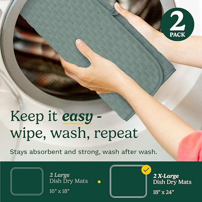 Cuisinart Dish Drying Mats for Kitchen Counter - (2) 18" x 24" Ultra Absorbent Dish Drying Mat XL - Foldable, Machine Washable, Fast Drying Dish Mat (Cascading Check)