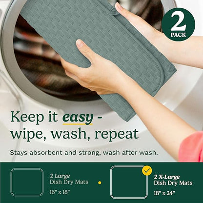 Cuisinart Dish Drying Mats for Kitchen Counter - (2) 18" x 24" Ultra Absorbent Dish Drying Mat XL - Foldable, Machine Washable, Fast Drying Dish Mat (Cascading Check)