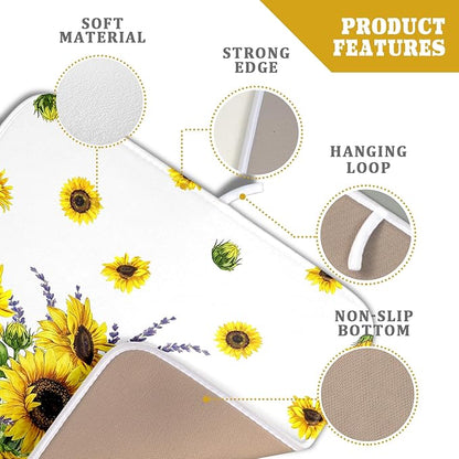 Sunflower Dish Drying Mat for Kitchen Counter 18x16 Inch Floral Lavender Drying Mat with Absorbent Reversible Microfiber Season Spring Summer Dish Drainer Mats Rack Pad for Coffee Countertop Protector