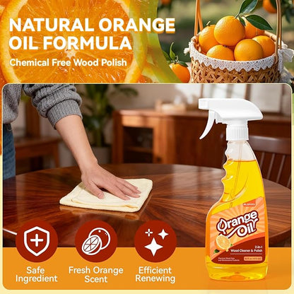 2-in-1 Wood Cleaner Furniture Polish - Natural Orange Oil Spray Protect Wood Surface Safely, Enhanced Furniture Restorer Finish Cabinets, Tables, Antique, Floor, 16oz Total