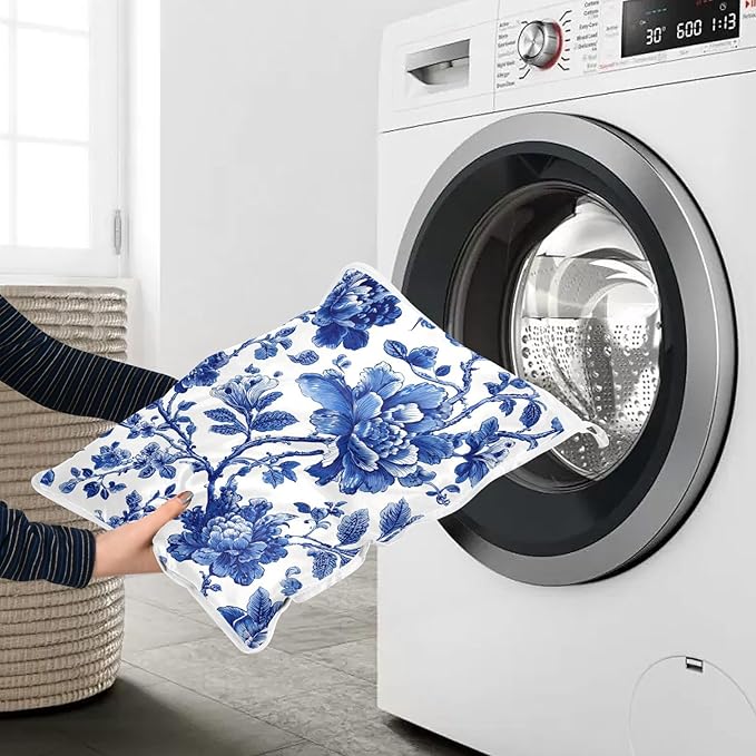 Mesh Laundry Bags Lingerie Bags for Washing Delicates 2 PCS Durable Wash Bag with Zipper Small and Medium Washable Blue and White Flowers Leaves