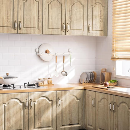 Wood Contact Paper Peel and Stick - Self Adhesive Vinyl Wrap Cabinet Wooden Oak Grain Wallpaper - Kitchen Waterproof Countertop Wall Cover Roll - Removable Covering for Counter Furniture 17.5x196.8in