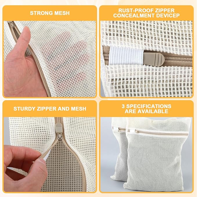 6 Pcs Laundry Bag Mesh Wash Bag Zipper Cotton Mesh Laundry Bags for Delicates, Lingerie Bags for Washing Delicates, Underwear, Pants, Shoes, Socks, Bra