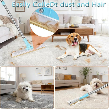 Pet Hair Removal Carpet Rake, 2-in-1 Pet Hair Removal Tool with Water Brush, Adjustable Handle, Dog and Cat Brush and Scraper, Suitable for Carpets, Floor Mats, Sofas, Furniture and Car Interiors