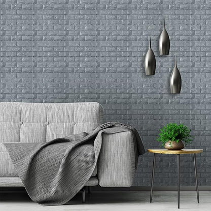 3D Wall Panels Peel and Stick 11PCS Gray Foam Brick Wallpaper for Bedroom Faux Stone Wall Panel Self-Adhesive Wallpaper (11PCS-10.65 Sq Ft, Gray)