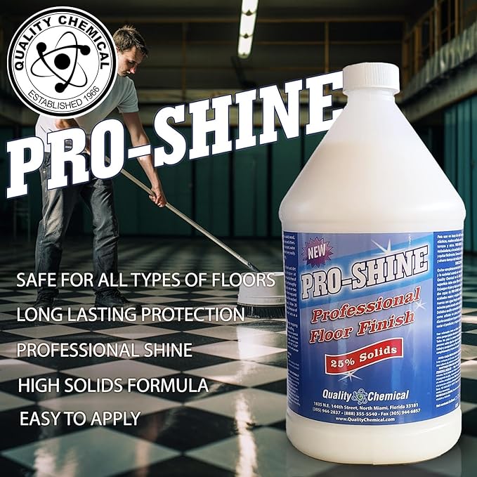 Quality Chemical Pro Shine High Solids Commercial Wet-Look Floor Finish Wax - High Shine Floor Cleaner, Future Floor Wax - Floor Wax for VCT Tile Floors, Polish & Restorer - 128 oz (Pack of 2)