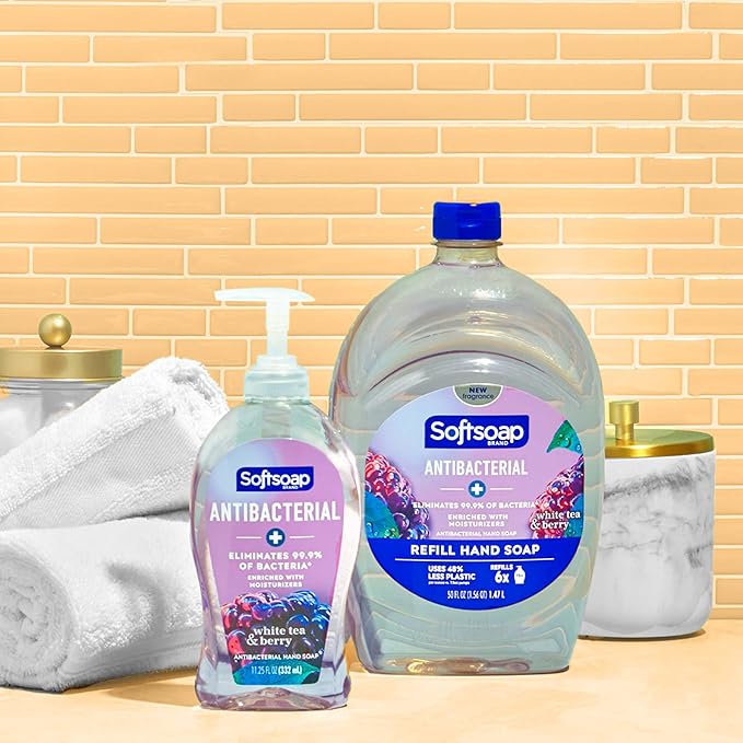 Softsoap Antibacterial Liquid Hand Soap, Kitchen and Bathroom Hand Soap, White Tea and Berry Scent, 50 fl oz Refill (Pack of 2)