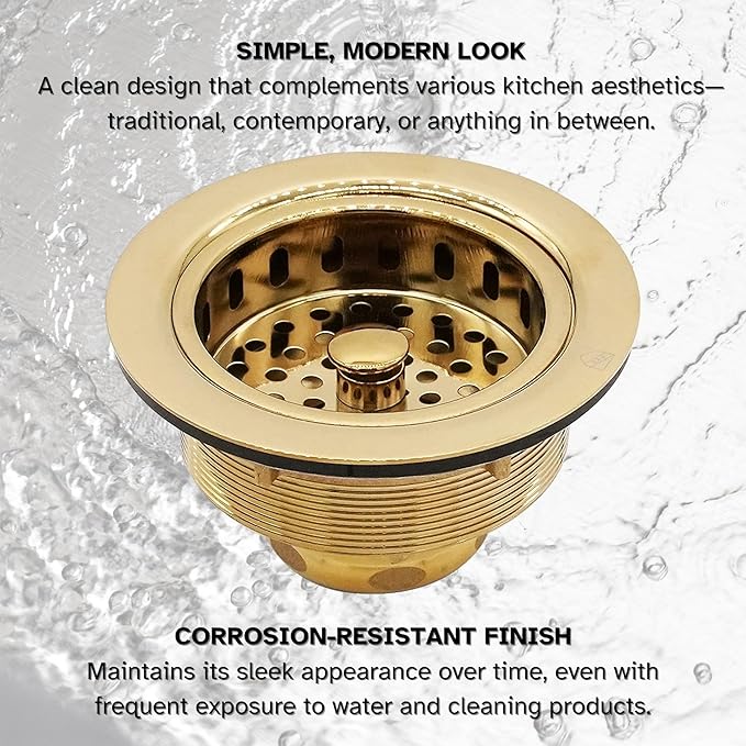 Westbrass A214-01 3-1/2" Post Style Large Kitchen Sink Basket Strainer, Polished Brass