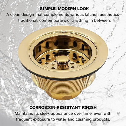 Westbrass A214-01 3-1/2" Post Style Large Kitchen Sink Basket Strainer, Polished Brass