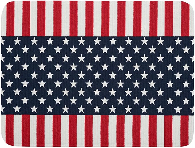 4th of July Dish Drying Mat For Kitchen CounterPatriotic American Flag Star Stripes Microfiber Absorbent Drying Mats Reversible Kitchen Countertop Drainer Pad 18x24 Inch