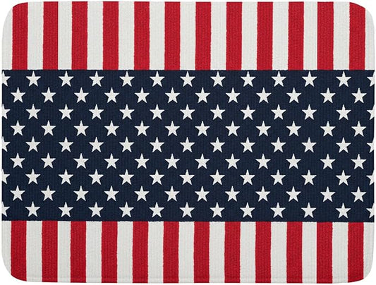 4th of July Dish Drying Mat For Kitchen CounterPatriotic American Flag Star Stripes Microfiber Absorbent Drying Mats Reversible Kitchen Countertop Drainer Pad 18x24 Inch