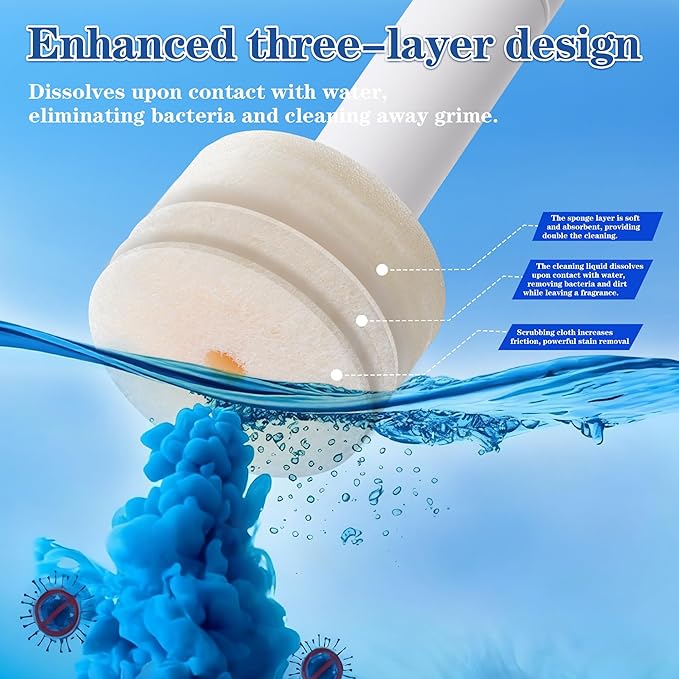 PeiTuShangJin Disposable Toilet Brush, Auto-Ejecting, Includes 24 Enhanced Refills (16 Ocean, 8 Natural), Plus 3 Air-Purifying Scent Rings (Ocean, Rose, Lemon) 360° Dead-Angle-Free Cleaning (40white)