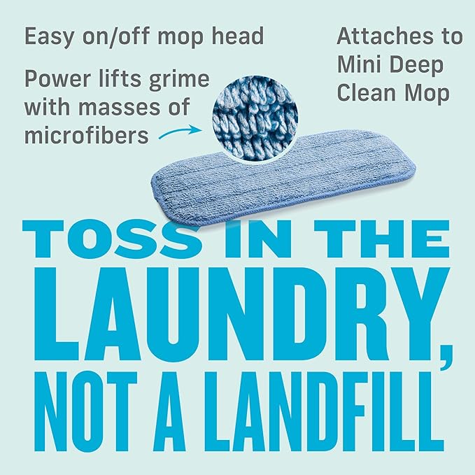 E-Cloth Mini Deep Clean Mop Head, Microfiber Mop Head Replacement for Floor Cleaning, Great for Hardwood, Laminate, Tile and Stone Flooring, Washable and Reusable, 100 Wash Guarantee, 1 Count