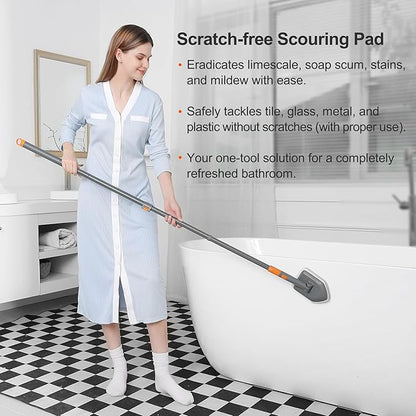 Tile Tub Scrubber Brush with 3 Different Function Cleaning Heads and 56" Extendable Long Handle-No Scratch Shower Scrubber for Cleaning Bathroom Kitchen Toilet Wall,Bathtub,Sink,Grey