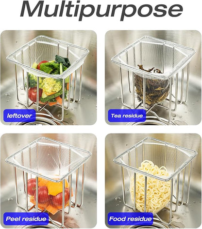 Kitchen Sink Strainer with Sink Basket Holder and 200 Strainer Net Bags,Food Catcher with Drain Filter Mesh Bag,Meshmate Waste Rack Trash Catcher for Leftovers.