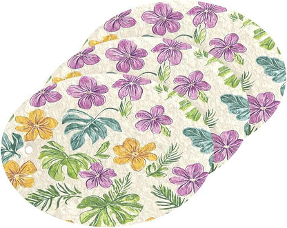 Tropical Flowers Leaves Kitchen Scrub Sponges, Pop-up Kitchen Cleaning Sponges Reusable Dish Washing Sponges for Bathroom Household Cleaning 3 Pack - Non Scratch Scrubber