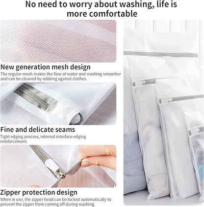 10 Pack Mesh Laundry Bags for Delicates with Non Rust Zipper- MDSXO White Laundry Bags Mesh Wash Bags, Easy Fit Bra, Sock,Lingerie,Sneaker,Baby Laundry for Washing Machine Travel Storage[1XL/3L/3M/3S]