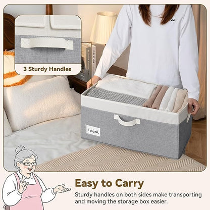 GRANNY SAYS Decorative Storage Boxes with Lid, Large Storage Bins with Double-Open Lid, Fabric Storage Basket for Clothes, 63L Closet Linen Storage Bin, White&Gray, 2-Pack