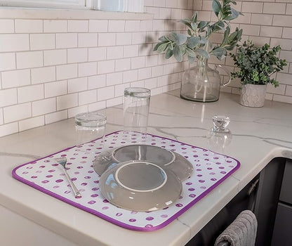 S&T INC. Absorbent, Reversible Microfiber Dish Drying Mat for Kitchen, 16 Inch x 18 Inch, Paint Dots
