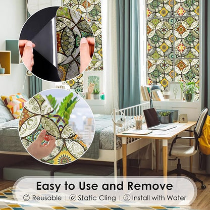 DKTIE Static Cling Decorative Window Film with Installation Tools Non Adhesive Privacy Film Stained Glass Window Film for Bathroom Shower Door Heat Cotrol Anti UV 35.4 x 118.1 Inch