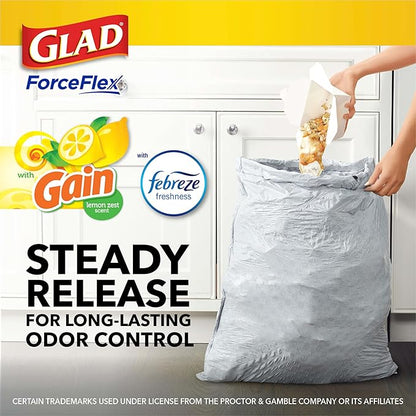 Glad ForceFlex Trash Bags 13 Gallon Gain Lemon Zest | Tall Kitchen | Drawstring | Dual Layer Protection | 40 Count, Pack of 6