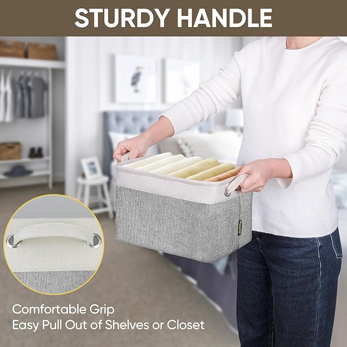 BALEINE 2 Pack Fabric Closet Storage Bins for Shelves, Linen Closet Organizers and Storage, Decorative Baskets for Organizing, Shelf, Clothes, Home, Office (Grey, 12"x8"x8")