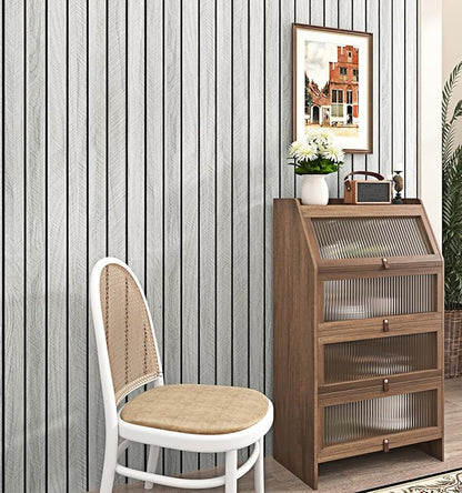 Wallercity 3D Gray Wood Panels for Walls Self Adhesive Acoustic Slat Wall Paneling for Bedroom Bathroom Peel and Stick Panel Soundproof Flexible Wooden Slat Wallpaper for Ceiling Decor 11.7''x197''