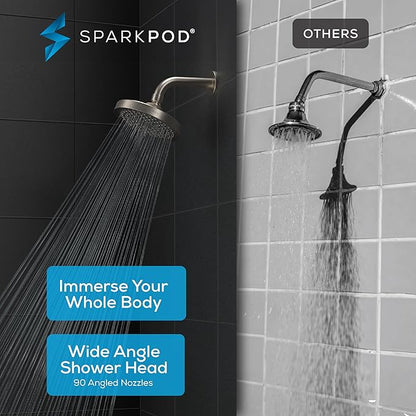 SparkPod Shower Head - High Pressure Rain - Premium Quality Luxury Design - Easy Clean Adjustable Replacement for Your Bathroom Shower Heads (Elegant Brushed Nickel, 6 Inch Round)