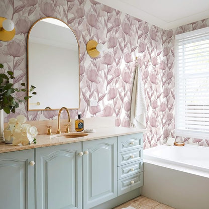 Heroad Peel and Stick Wallpaper Pink Contact Paper Modern Boho Floral Wall Paper for Cabinets Waterproof Removable Wallpaper Self Adhesive for Bathroom Vinyl Roll 17.3"x393"