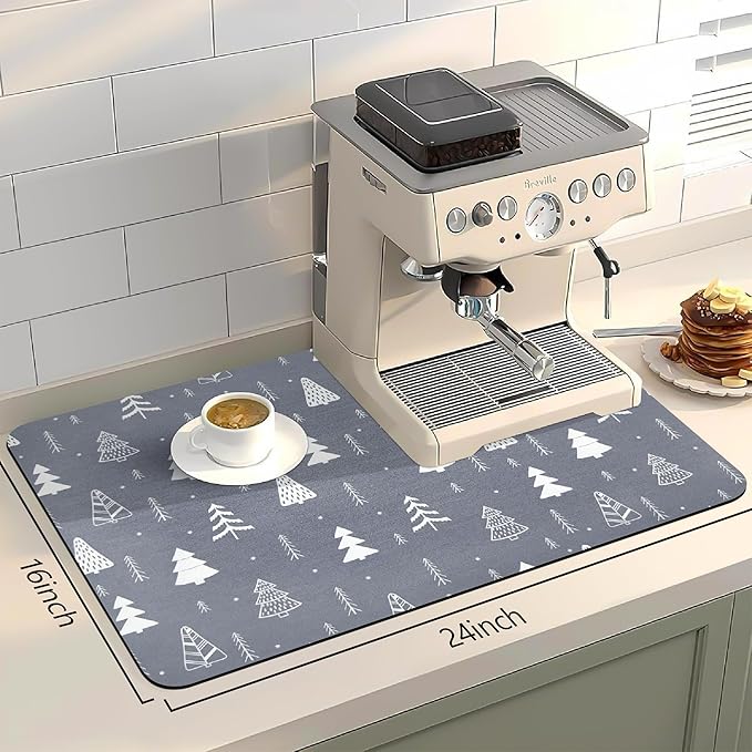 Bloss Christmas Dish Drying Mat, 16"x24" Absorbent Bar Mat with Waterproof Rubber Back, Fit Under Coffee Maker Machine/Kitchen Counter
