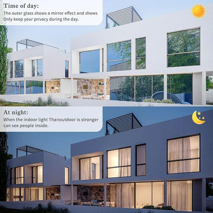 Window Privacy Film One Way Daytime Mirror Tint Treatments UV Heat Control Vinyl Stickers Sun Block Glass Paper Door Covering Reflective 23.6 Inch x 6.5 Feet Blue Silver