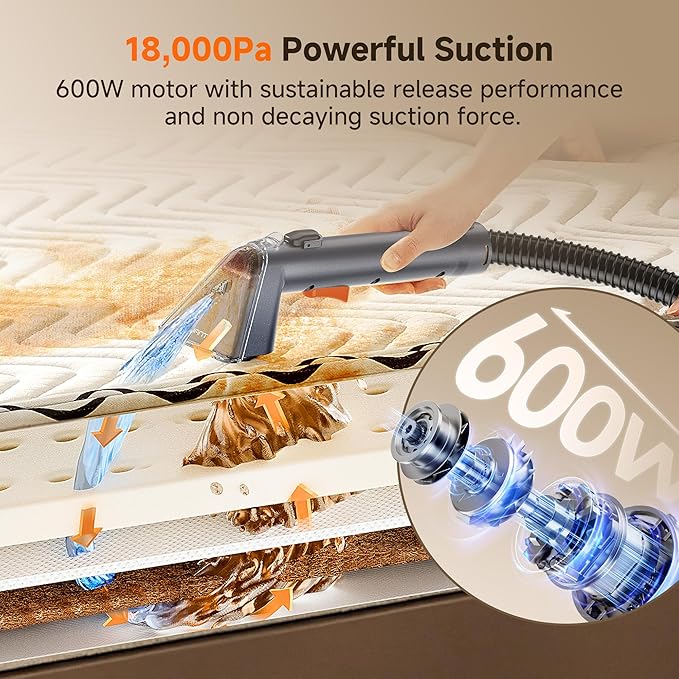 Uwant Portable Carpet and Upholstery for Deep Cleaner, 18Kpa Carpet Cleaner Machine for Cars, Pets with Cleaning Tool and Self Cleaning for Spot, Rug, Couch Set of 1