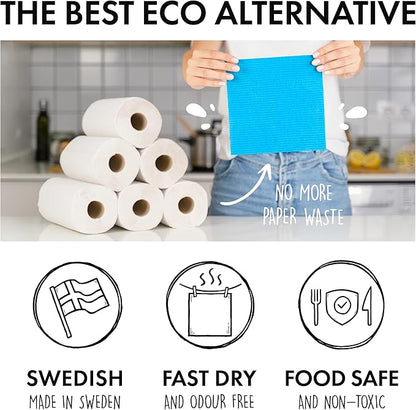 SUPERSCANDI 10 Pack Reusable Cleaning Cloths - 100% Biodegradable & Compostable | Washable Swedish Dishcloth - Food-Safe & Plastic-Free | Kitchen Cloth Suitable for Any Surface, Pink Green Blue