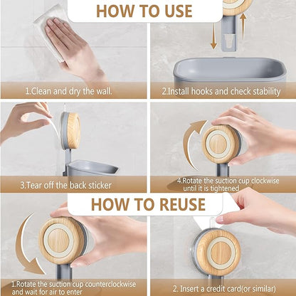 Double Layer Soap Dish for Shower 2 Pack, Wall Mounted Bar Soap Holder Suction Cup 2 Layer Self Draining Soap Case Sponge Holder for Shower Bathroom, Tub and Kitchen Sink, Grey