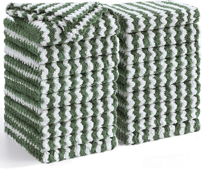 Homaxy 18 Pack Kitchen Dish Cloths, Ultra Soft and Absorbent Dish Towels, Reusable Fast Drying Microfiber Cleaning Cloth, Coral Velvet Wave Design No-lint,10 x 10 inches, Grass Green