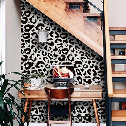 Ismoon Delicate Black and White Peel and Stick Wallpaper 17.3"X118" Leopard Wallpaper Modern White Contact Paper Thickened Removable Self-Adhesive Wall Paper for Home Decoration Vinyl Film Roll