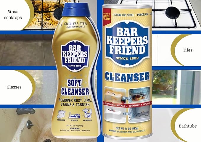 Bar Keepers Friend Soft Cleanser 26-fl oz Citrus Liquid All-Purpose Cleaner + Powder Cleanser 21 oz for Bathroom, Kitchen, Plus 6 Free sponges.
