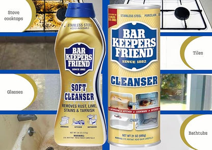 Bar Keepers Friend Soft Cleanser 26-fl oz Citrus Liquid All-Purpose Cleaner + Powder Cleanser 21 oz for Bathroom, Kitchen, Plus 6 Free sponges.