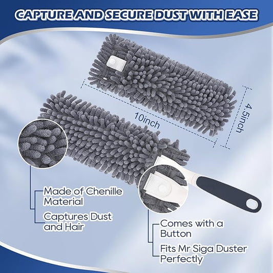 Reusable Microfiber Duster Refills Compatible with for MR.SIGA & OXO Duster- Washable Dusters Refill for MR.SIGA Lint Free Microfiber Duster for Cleaning, 4 Pack (Handle is Not Included)