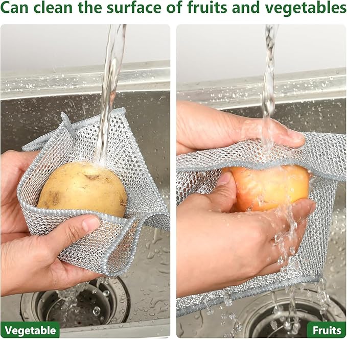 Multipurpose Wire Dishwashing Rags - 5Pcs Non Scratch Wire Dishcloths | Double Layered Microfiber Cleaning Cloths | Reusable Steel Metal Wire Cloth Mesh Miracle Cleaning Cloths for Home and Kitchen