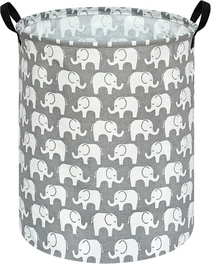 KUNRO Round Laundry Gift Basket Storage Hamper, Clothes Storage Organizer Bins, Shelf Basket with Handles for Room Decor (Elephant)