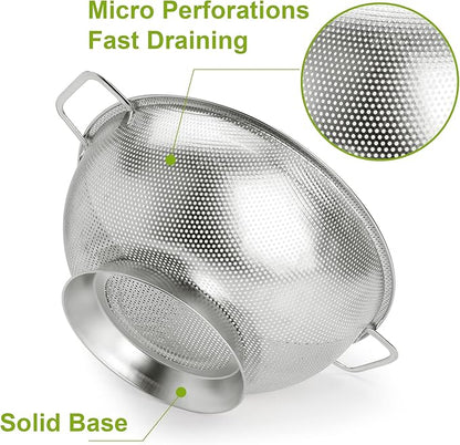 Gulex Colander Stainless Steel 5-Quart, Strainer for Kitchen Food, Dishwasher Safe