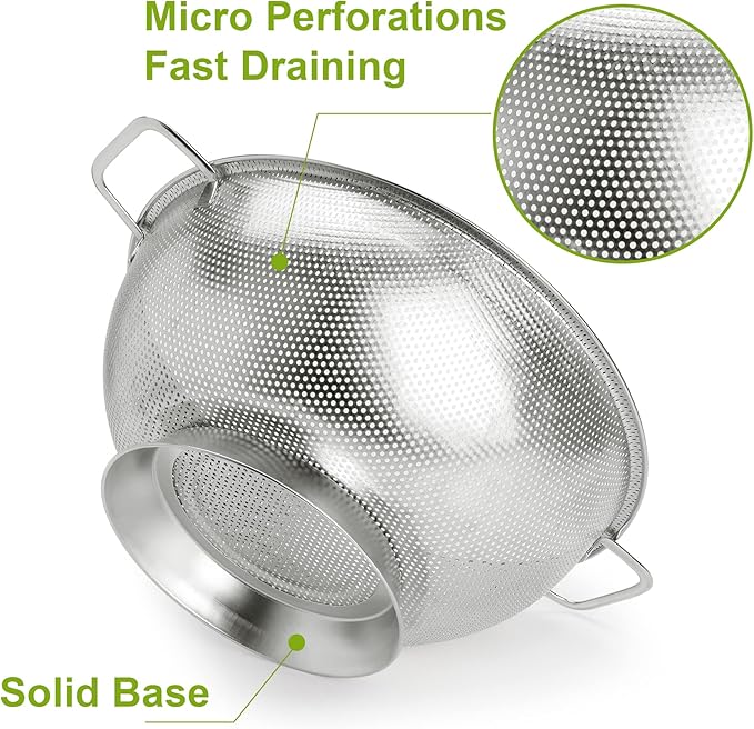 Gulex Colander Stainless Steel 3-Quart, Strainer for Kitchen Food, Dishwasher Safe
